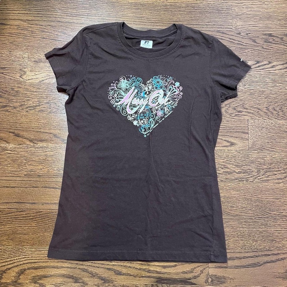 🍟y2k mossy oak brown heart graphic top small